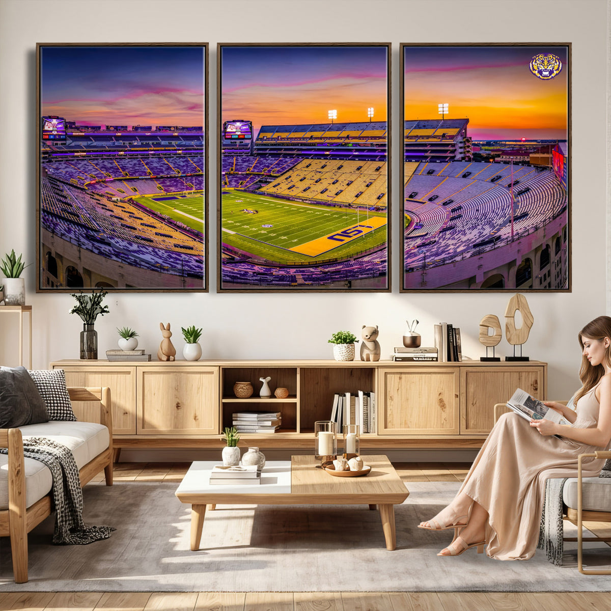 93538-MGV-CV-36X24 - The Louisiana State University Tigers Football Team Print, Framed and Ready to Hang Stadium Print