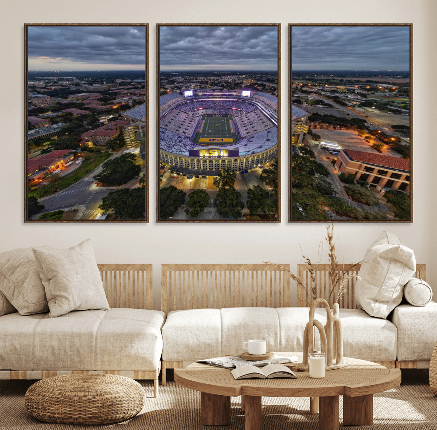 77405-MGV-FC-60X30-3P_Walnut-The Louisiana State University Tigers Football Team Print - Baton Rouge Tiger Stadium Wall Art