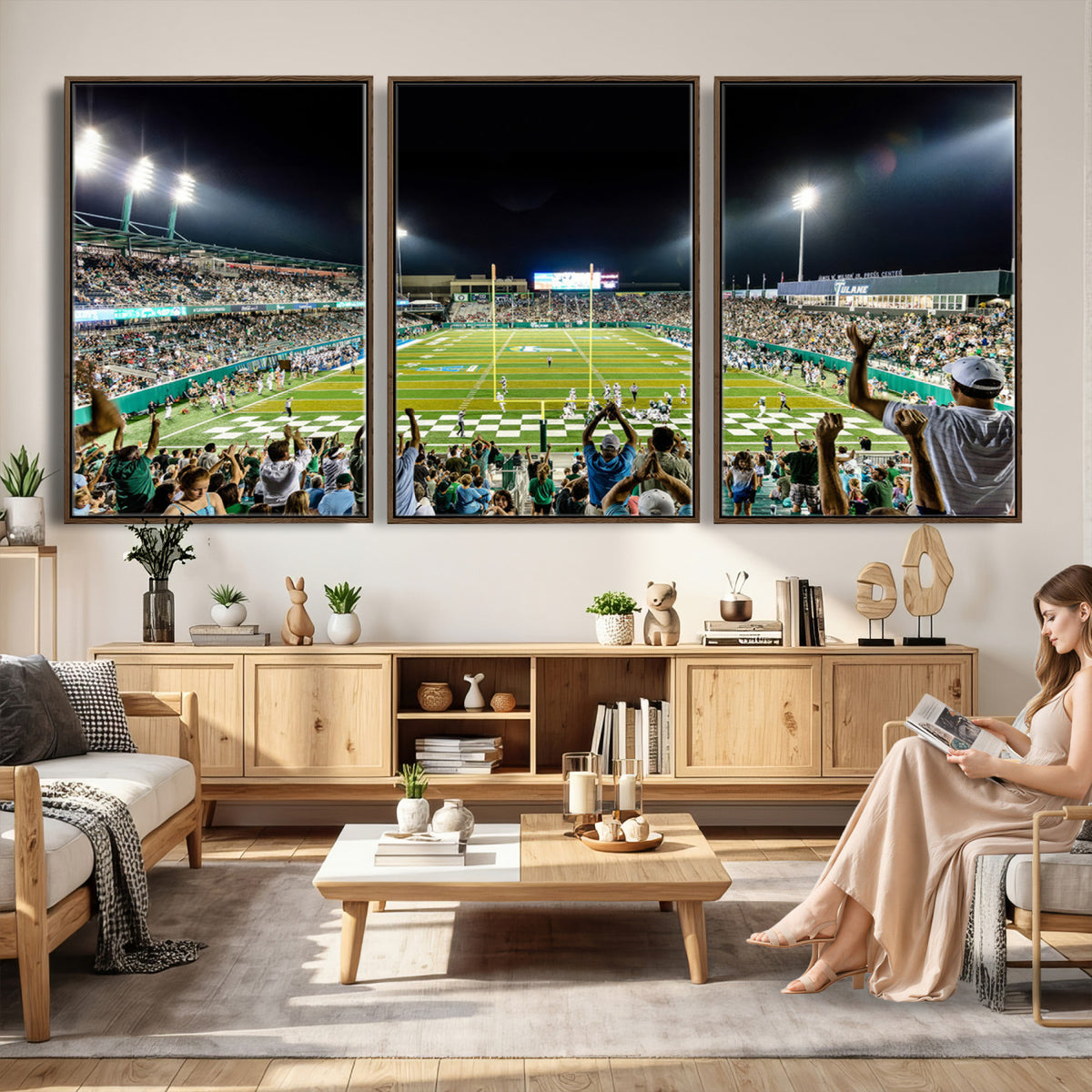 56448-MGV-CV-36X24 - The Tulane University Green Wave Football Team Print, New Orleans Yulman Stadium
