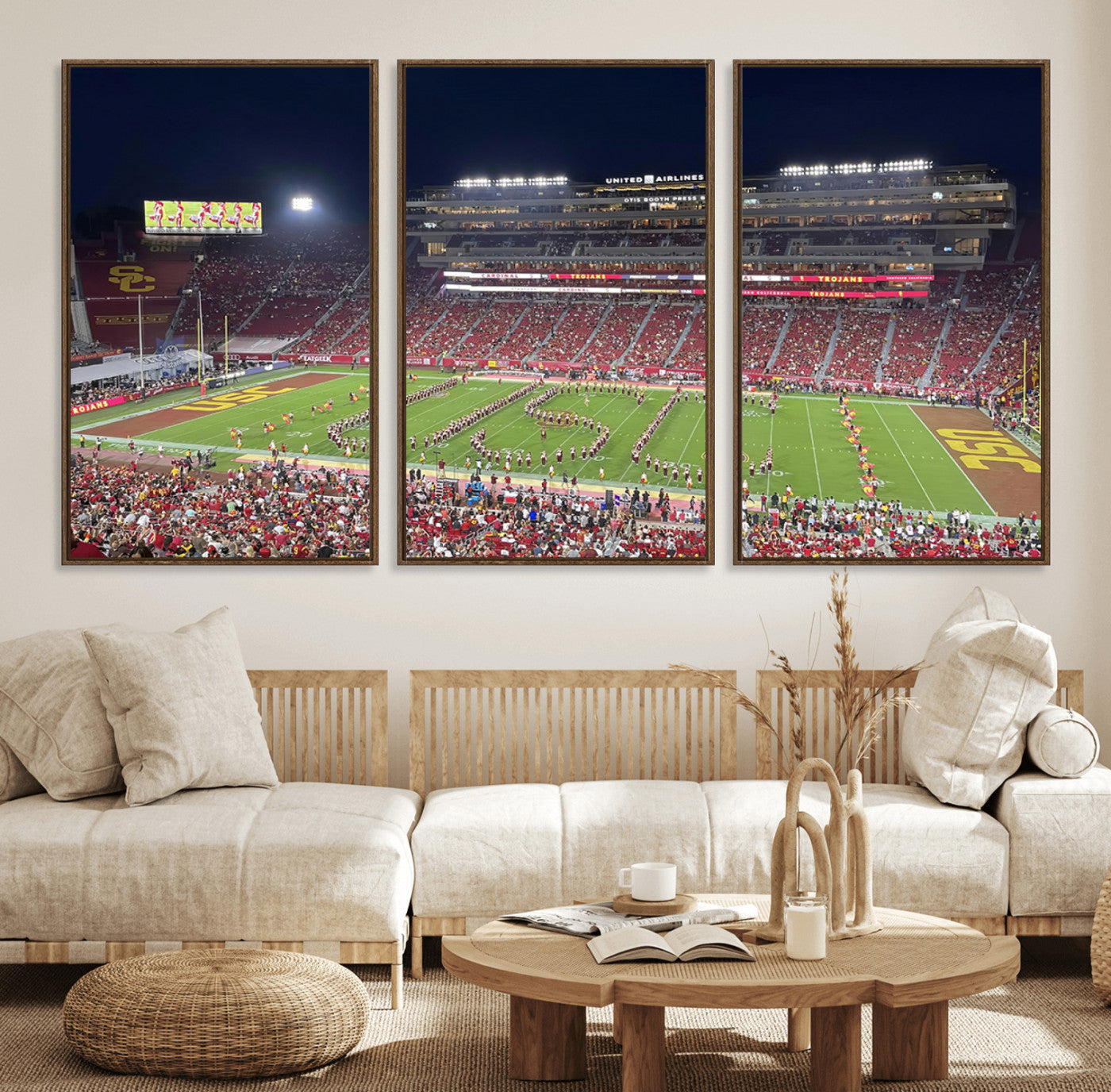26280-MGV-FC-60X30-3P_Walnut-The University of Southern California USC Trojans Football Team Print - Los Angeles Memorial