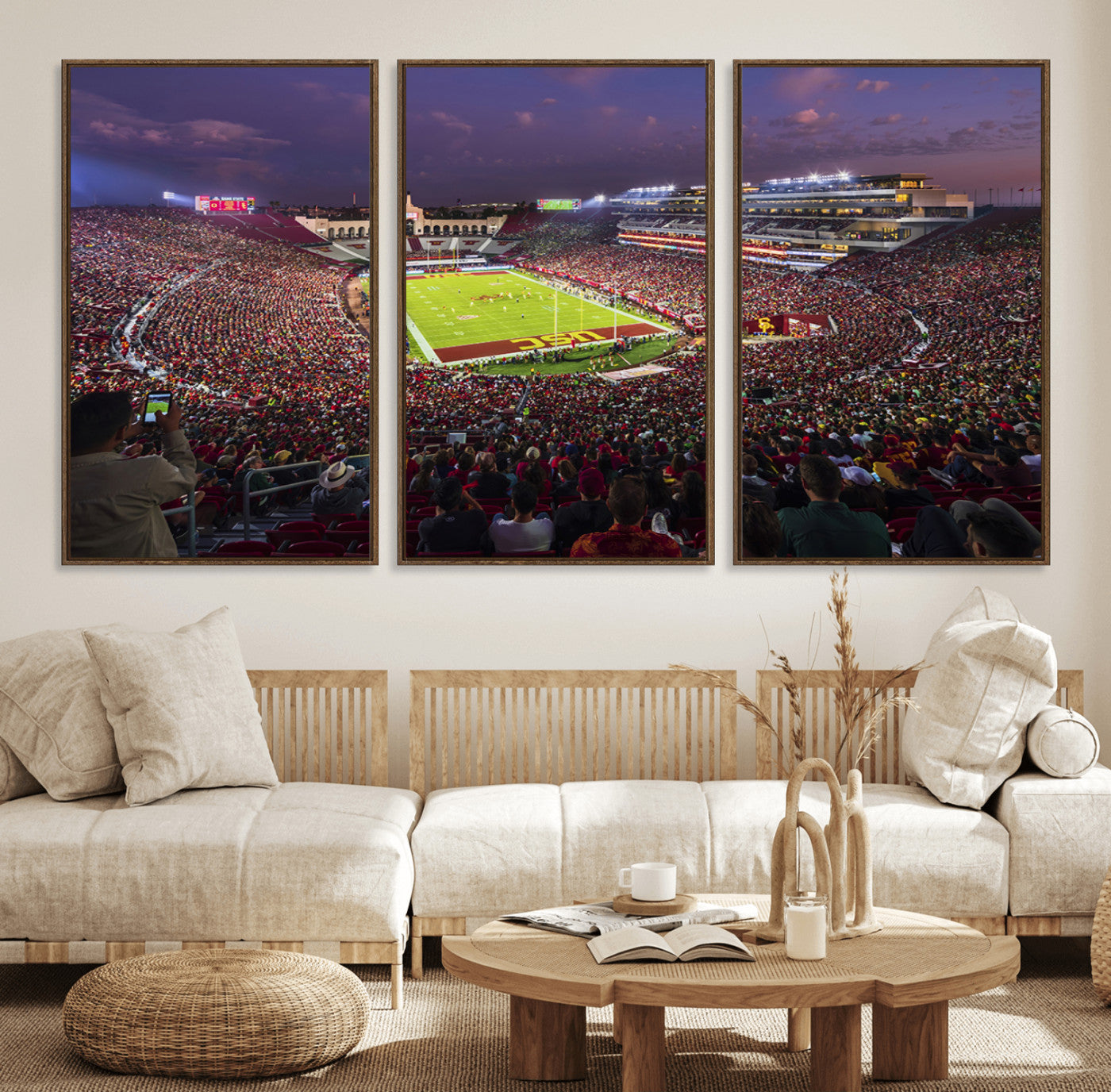 73373-MGV-FC-60X30-3P_Walnut-The University of Southern California USC Trojans Football Team Print - Los Angeles Memorial