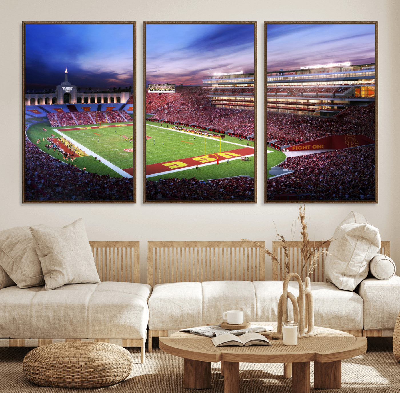 71879-MGV-FC-60X30-3P_Walnut-The University of Southern California USC Trojans Football Team Print - Los Angeles Memorial