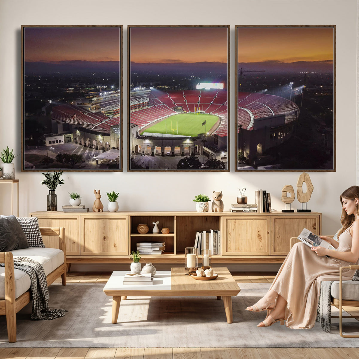 50666-MGV-CV-36X24 - The University of Southern California USC Trojans Football Team Print, Los Angeles Memorial Coliseum