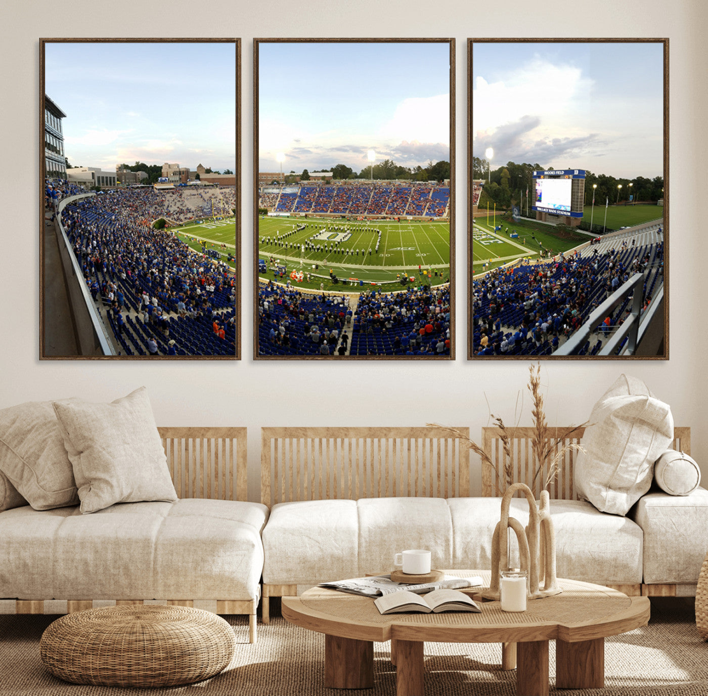 44850-MGV-FC-60X30-3P_Walnut-The Duke University Blue Devils Football Team Print - Durham Wallace Wade Stadium Wall Art Canvas