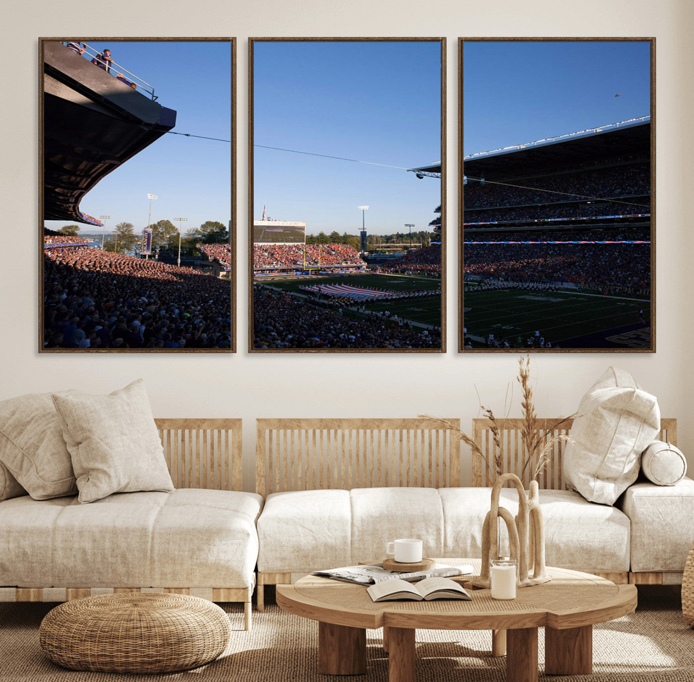 55028-MGV-FC-60X30-3P_Walnut-The University of Washington Huskies Football Team Print - Seattle Husky Stadium Wall Art Canvas