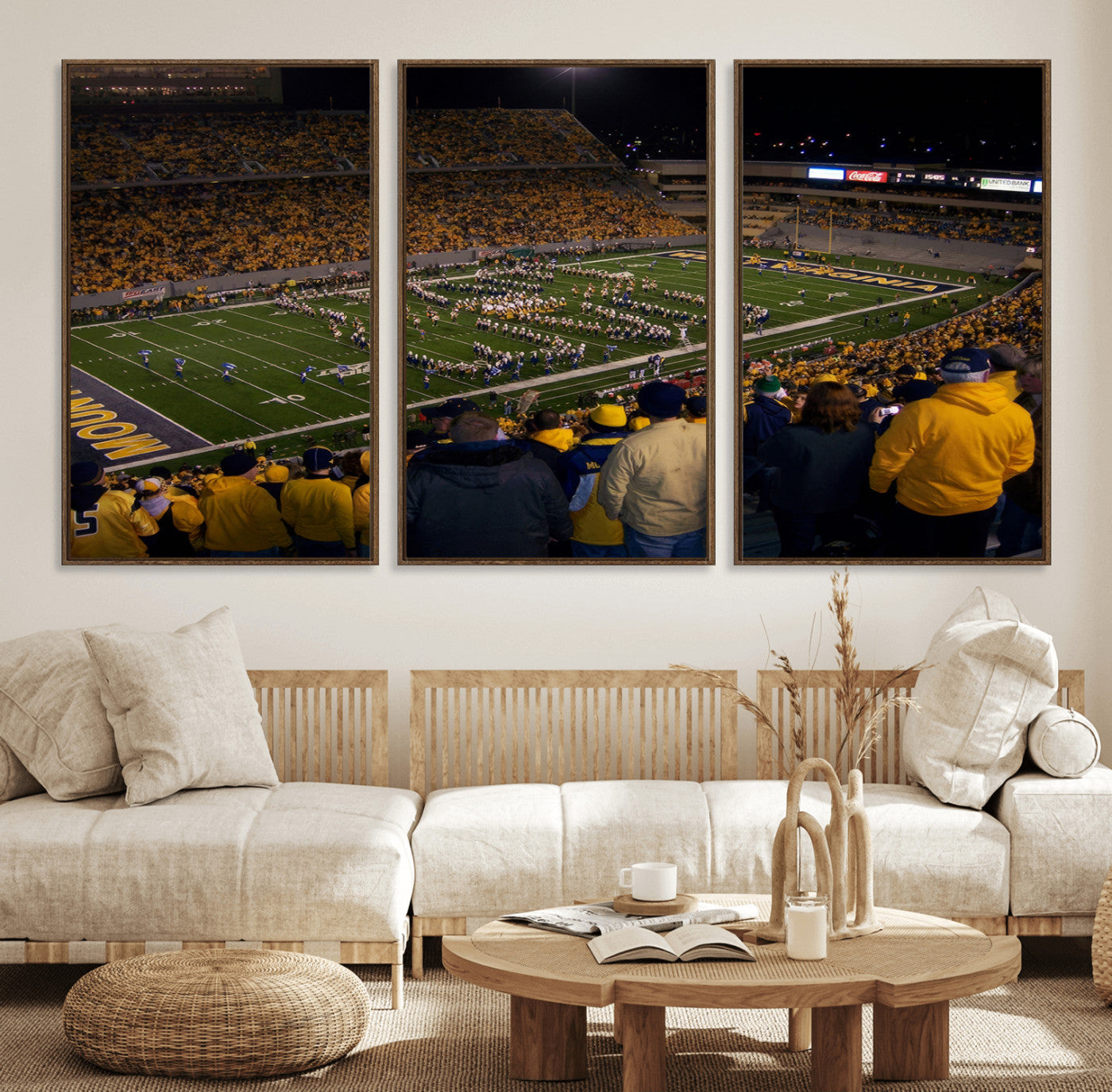 58154-MGV-FC-60X30-3P_Walnut-West Virginia Uni Mountaineers Football Team Print - Milan Puskar Stadium Canvas Print Wall Art,