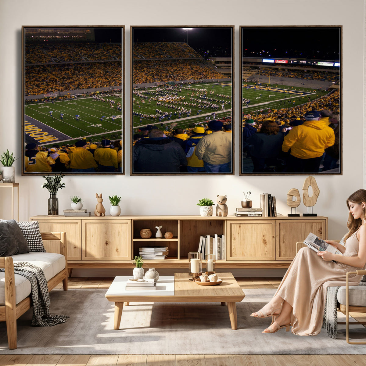 58154-MGV-CV-36X24 - West Virginia University Mountaineers Football Team Print, Milan Puskar Stadium, Morgantown