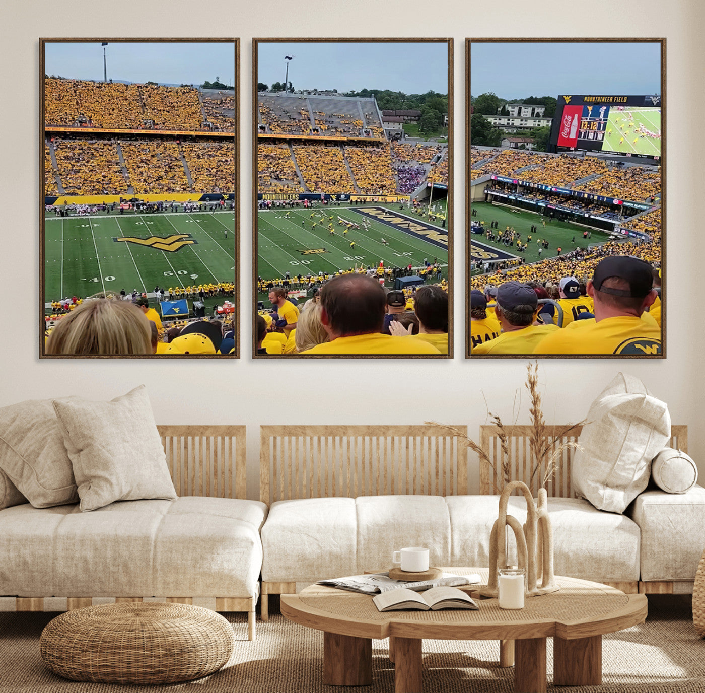 18056-MGV-FC-60X30-3P_Walnut-Puskar Stadium Canvas Print Wall Art - Morgantown Print - West Virginia University Mountaineers