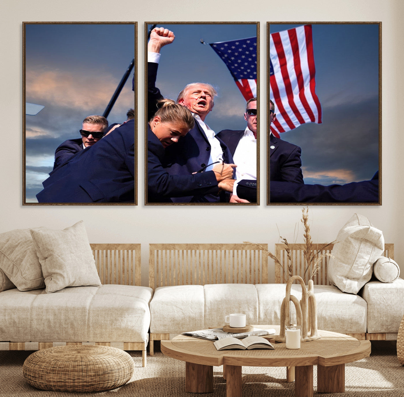 MGV-FC-60X30-3P - Donald Trump Assassination Attempt Wall Art Print, Trump Historic Footage - Iconic Reaction by Trump