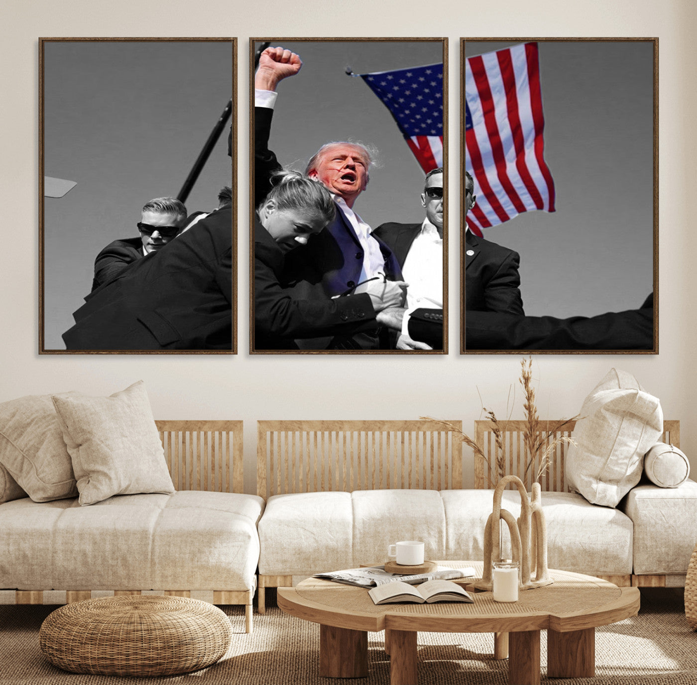 MGV-FC-60X30-3P - Donald Trump Assassination Attempt Wall Art Print, Trump Historic Footage - Iconic Reaction by Trump