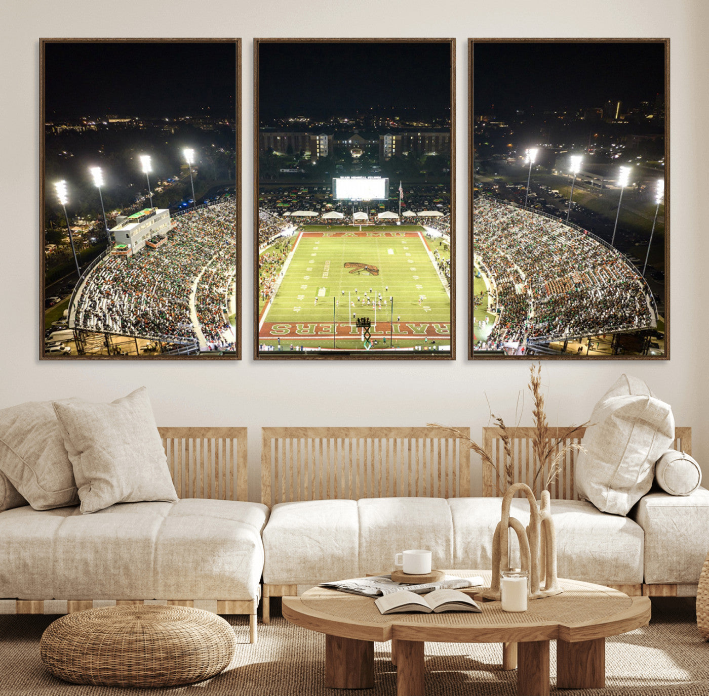 MGV-FC-60X30-3P - Florida A&M Rattlers Football Team Print - Tallahassee Bragg Memorial Stadium Wall Art Canvas Print