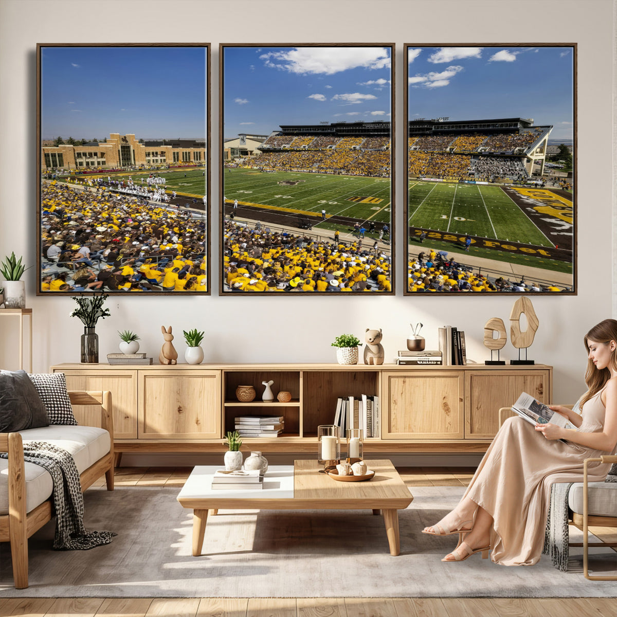 75112-MGV-CV-36X24 - University of Wyoming Cowboys Football Team Print, Laramie, Home Bar Wall Decor