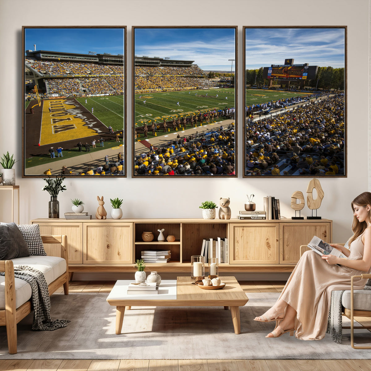 89846-MGV-CV-36X24 - University of Wyoming Cowboys Football Team Print, Laramie, Man Cave Wall Decor