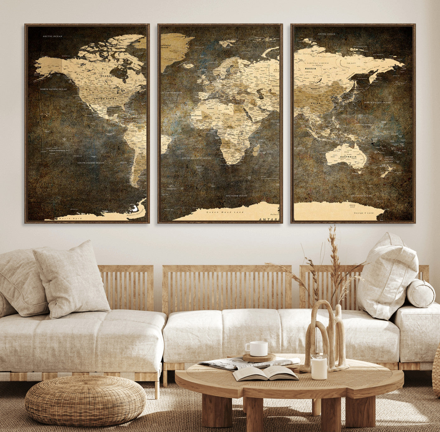 28268-MGV-FC-60X30-3P_Walnut-Push Pin World Map Canvas Print – Travel Tracker Wall Art for Couples, Perfect Anniversary Gift for Home or Office Decor