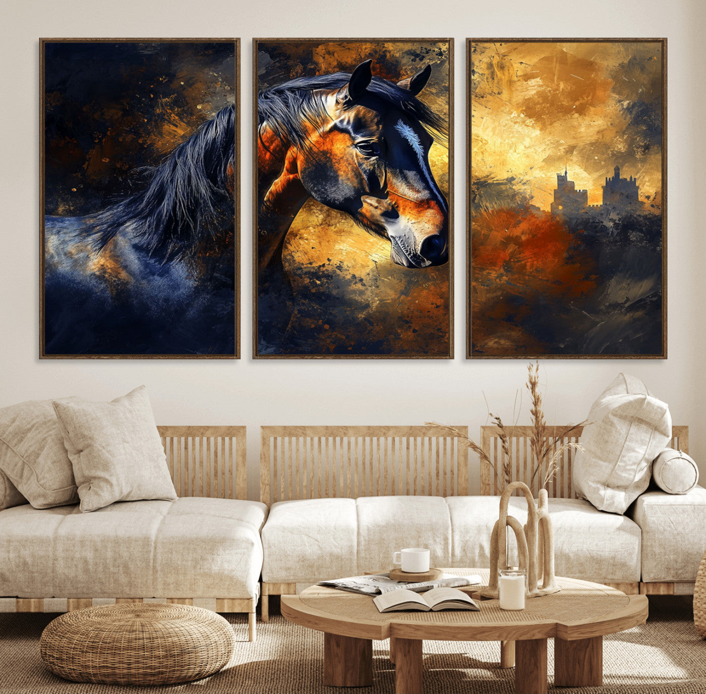 MGV-FC-60X30-3P - Abstract Horse Art Print - Abstract Canvas Wall Art | Perfect for Rustic Farmhouse, Modern, or