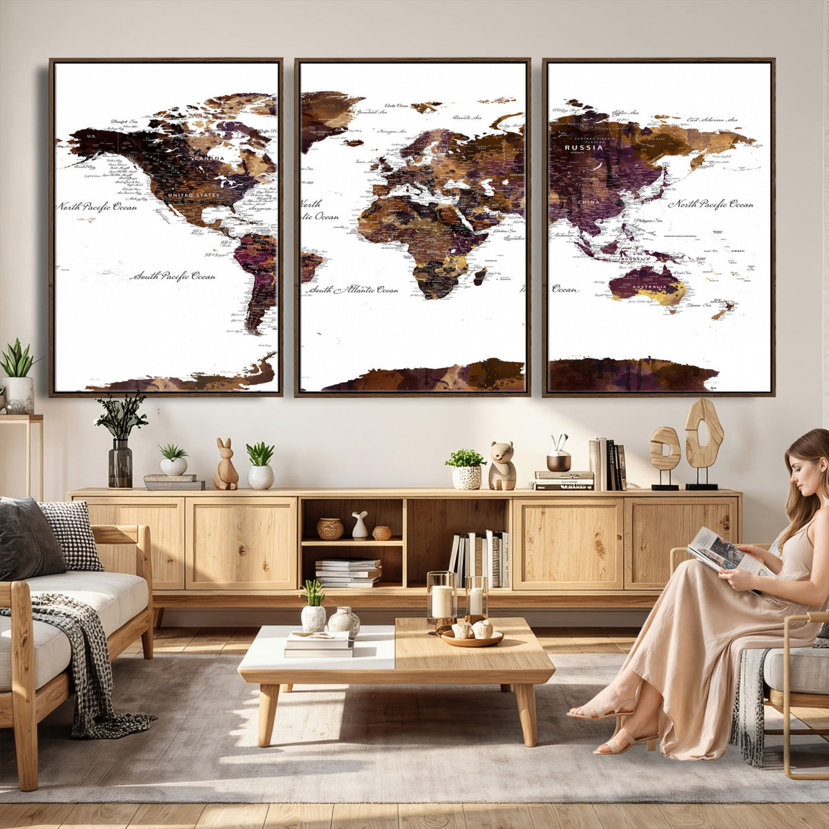 50611-PAN-FL-20X10 - World Map Canvas Print | Detailed Map of the World Wall Art