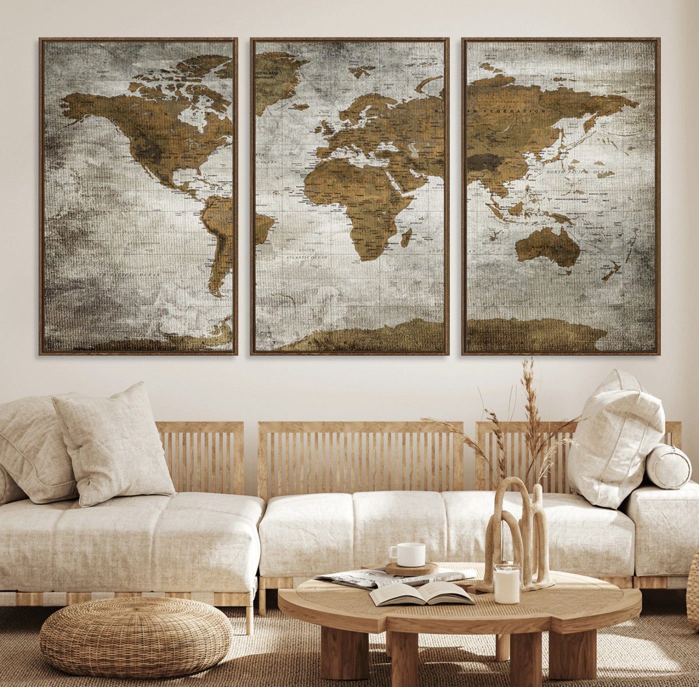 14838-MGV-FC-60X30-3P_Walnut-Push Pin World Map Canvas Print – Travel Tracker Wall Art for Couples, Perfect Anniversary Gift for Home or Office Decor