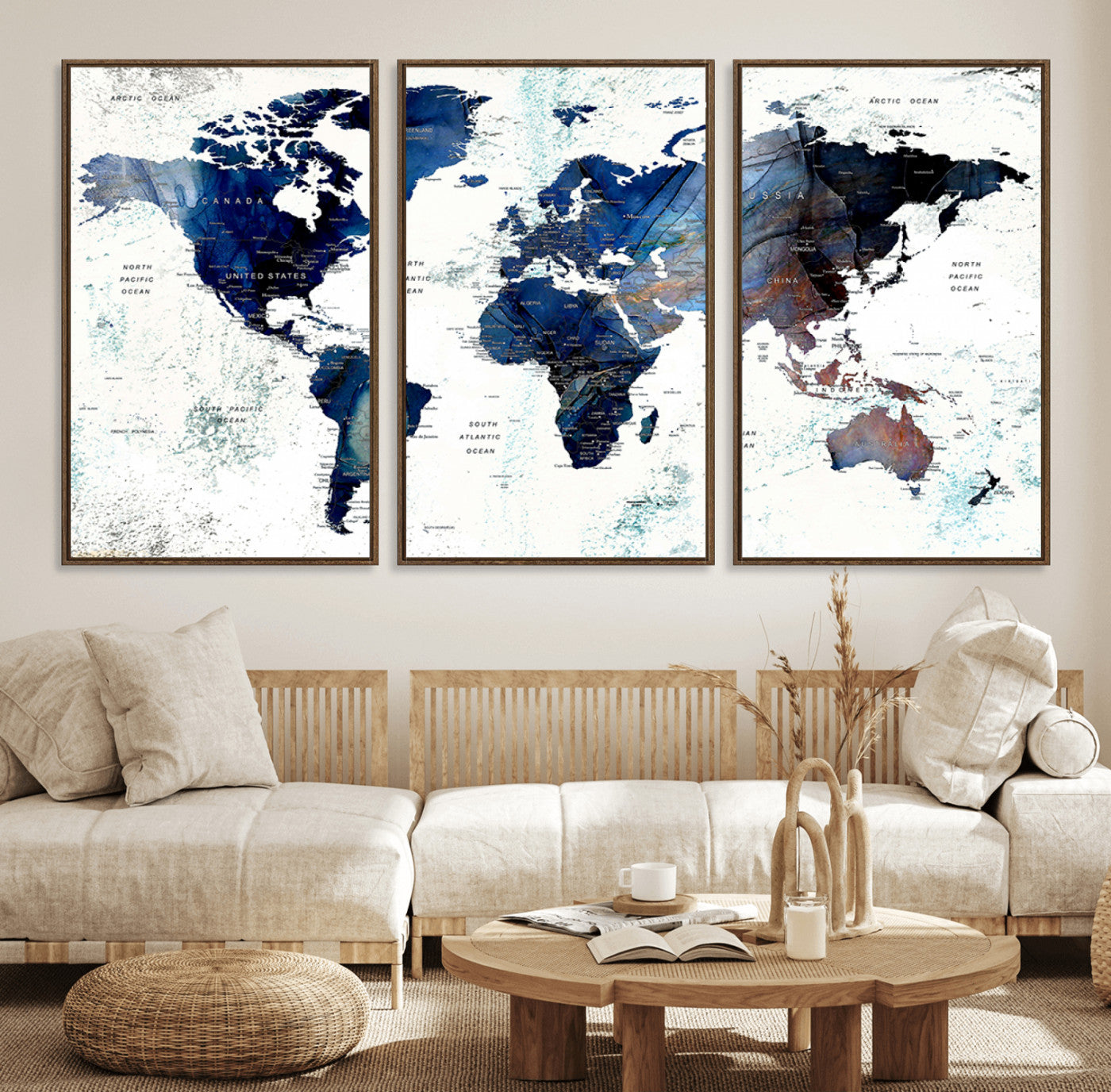 27071-MGV-FC-60X30-3P_Walnut-Push Pin World Map Canvas Print – Travel Tracker Wall Art for Couples, Perfect Anniversary Gift for Home or Office Decor