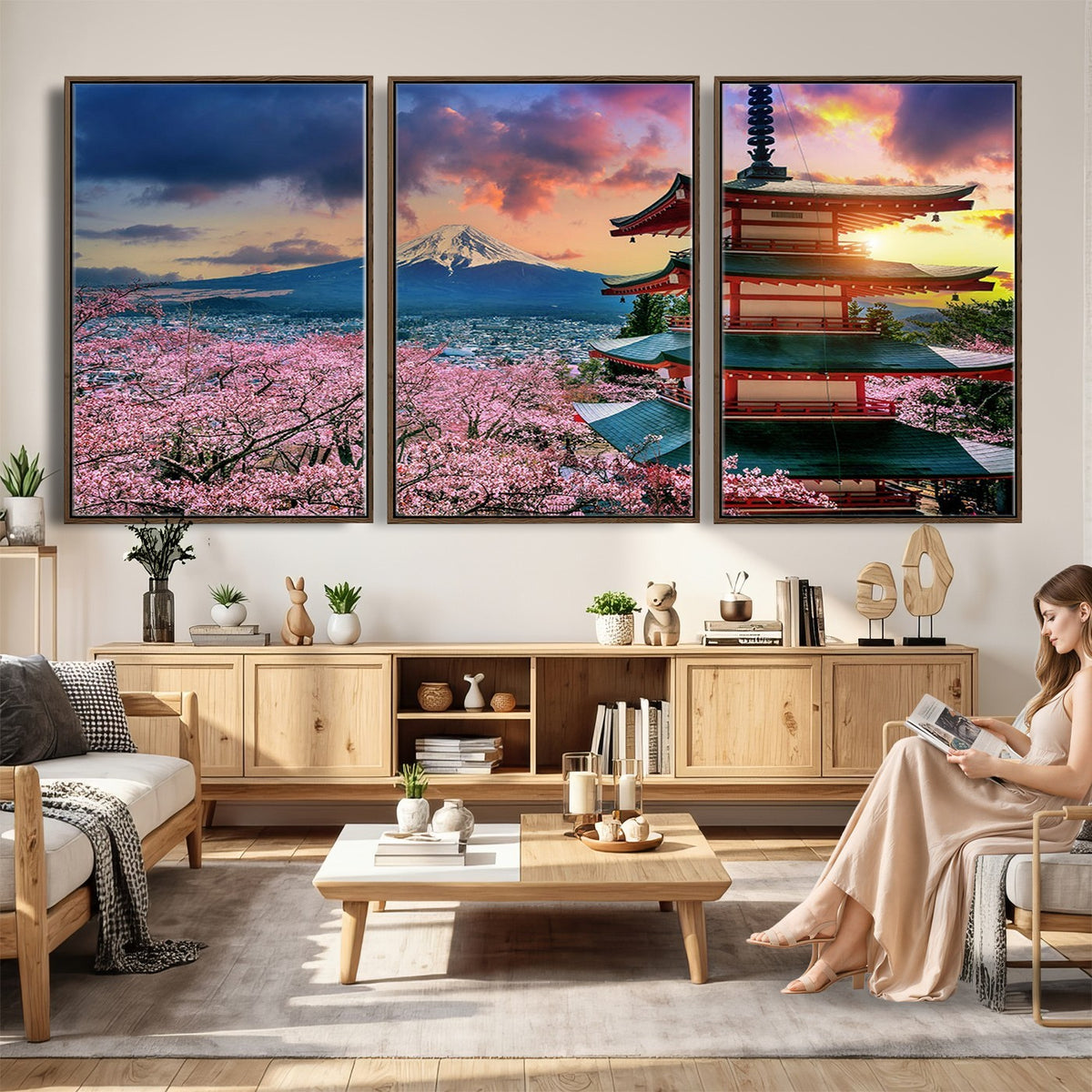 95987-MGV-CV-24X16 - Cherry Blossoms Canvas Print, Chureito Pagoda and Mount Fuji Wall Art