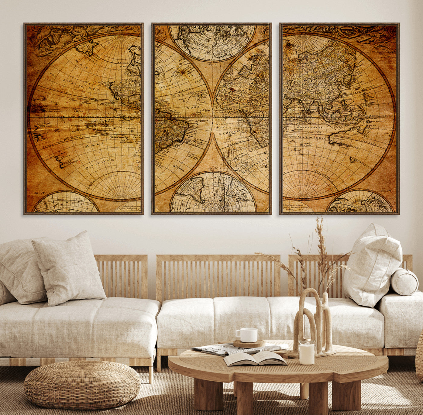 25517-MGV-FC-60X30-3P - Vintage World Map Canvas Print – Antique Push Pin Travel Map, Framed Wall Art for Home or Office Decor