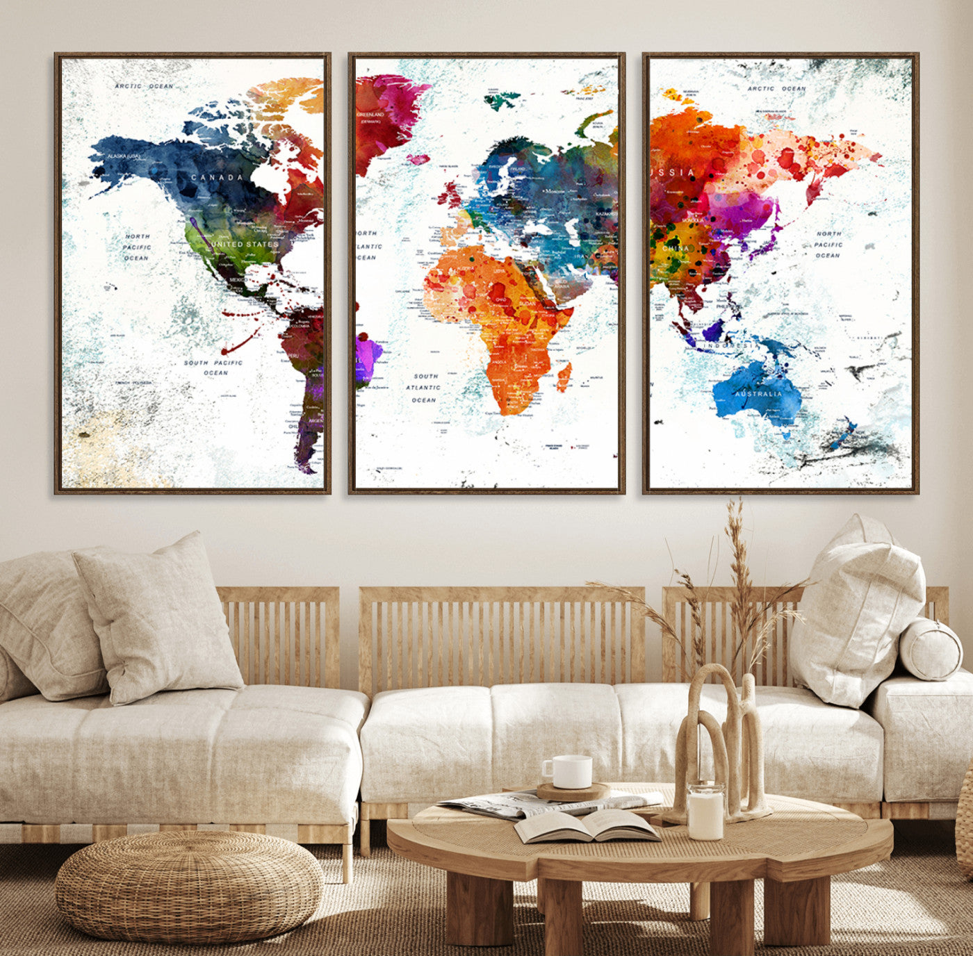 MGV-FC-60X30-3P - Push Pin World Map Canvas Print – Framed Wall Art for Couples to Track Their Travels – Anniversary