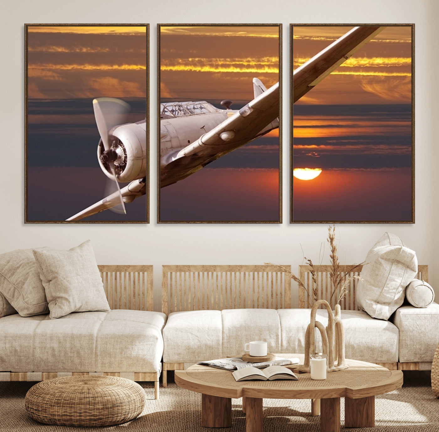 55483-MGV-FC-60X30-3P_Walnut-Old War Plane Wall Art Canvas Print