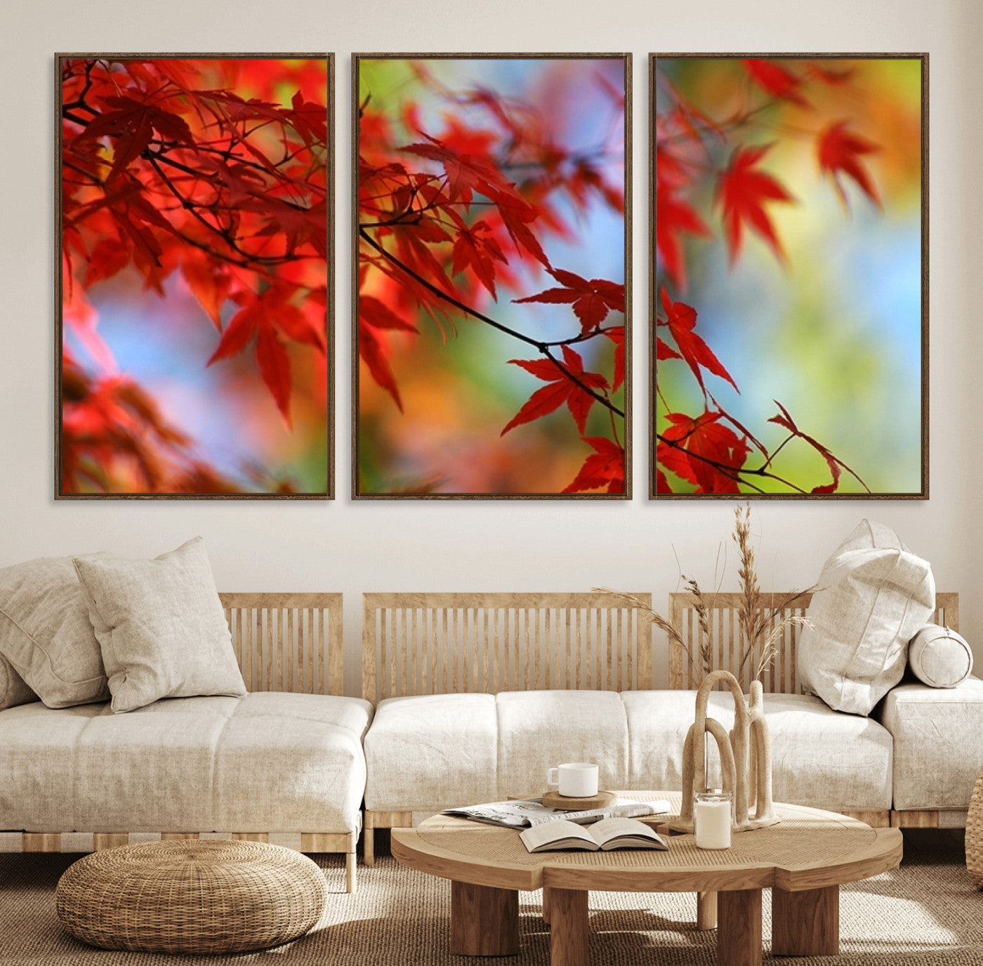 68946-MGV-FC-60X30-3P_Walnut-Red Leaves Autumn Forest Wall Art Canvas, Red Leaves Autumn Forest Canvas Print