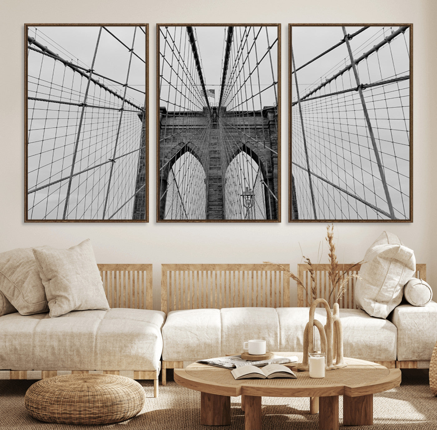 31341-MGV-FC-60X30-3P_Walnut-Large Brooklyn Bridge Wall Art Canvas Print