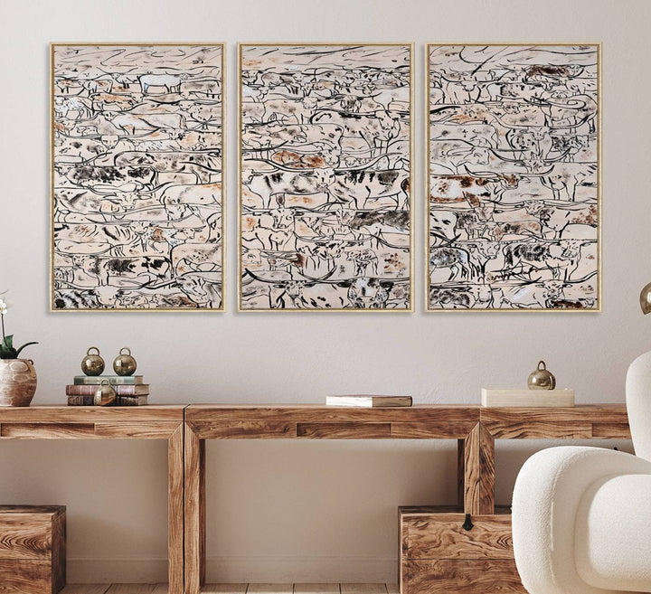 The dining room features a rustic decor highlighted by the Cattle Herd Wall Art.