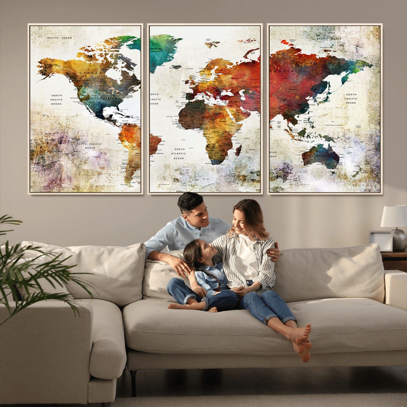 -Push Pin World Map Canvas Print – Framed Wall Art for Couples to Track Their Travels – Anniversary