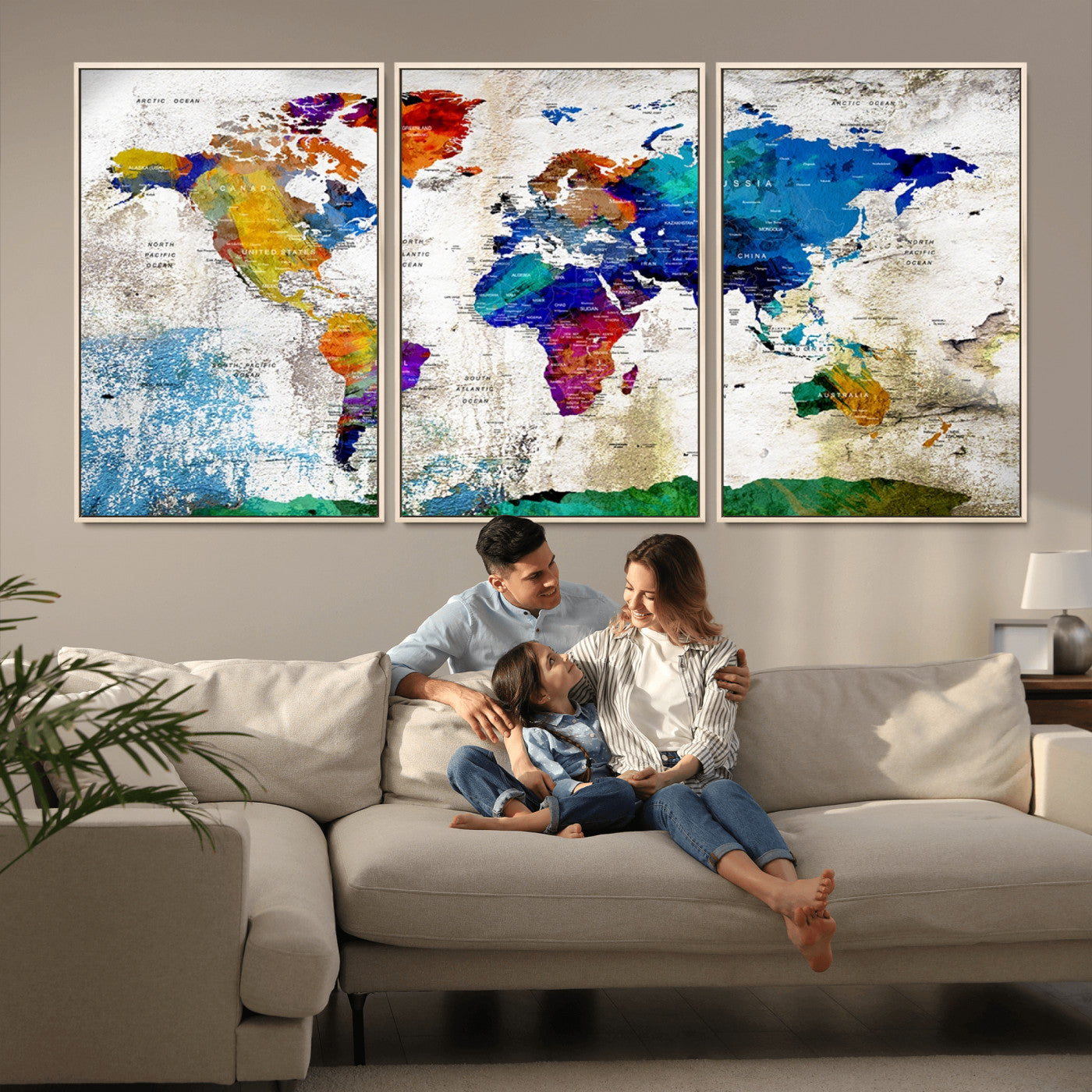 MGV-FC-60X30-3P - Push Pin World Map Canvas Print – Framed Wall Art for Couples to Track Their Travels – Anniversary