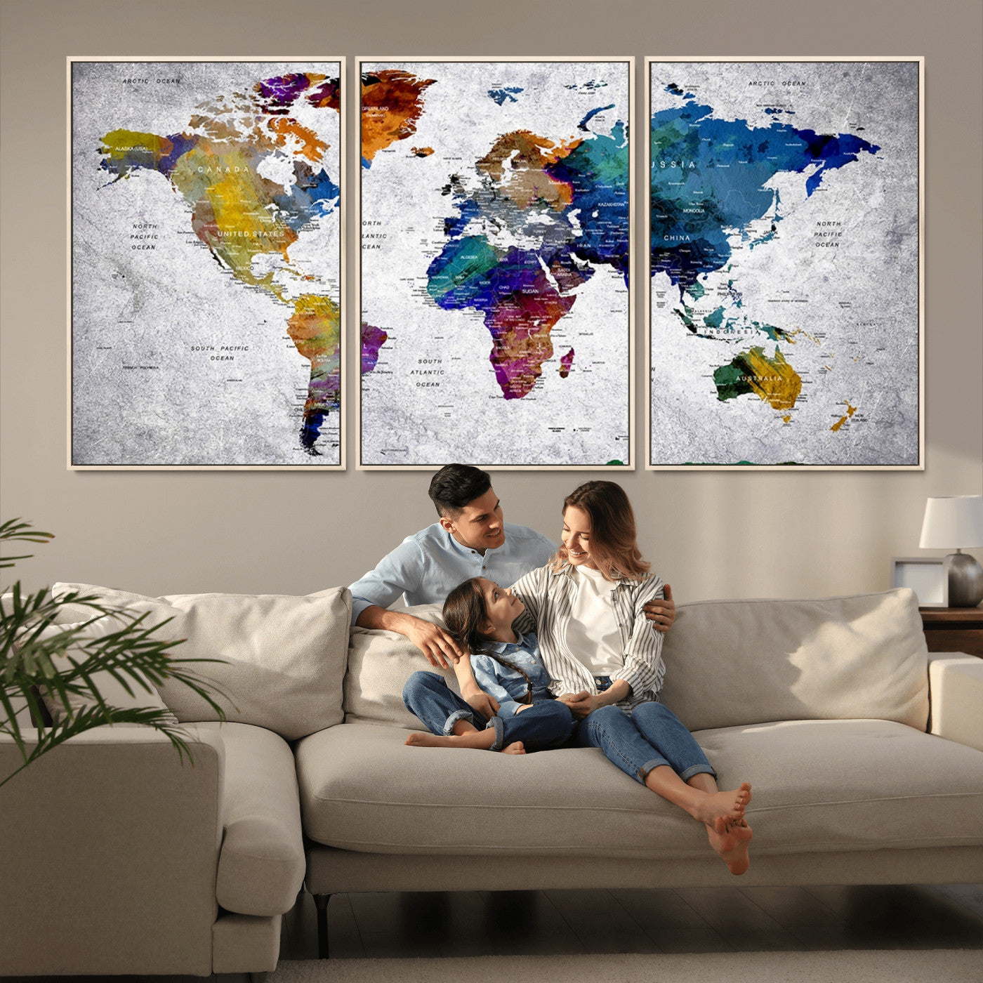 MGV-FC-60X30-3P - Push Pin World Map Canvas Print – Framed Wall Art for Couples to Track Their Travels – Anniversary