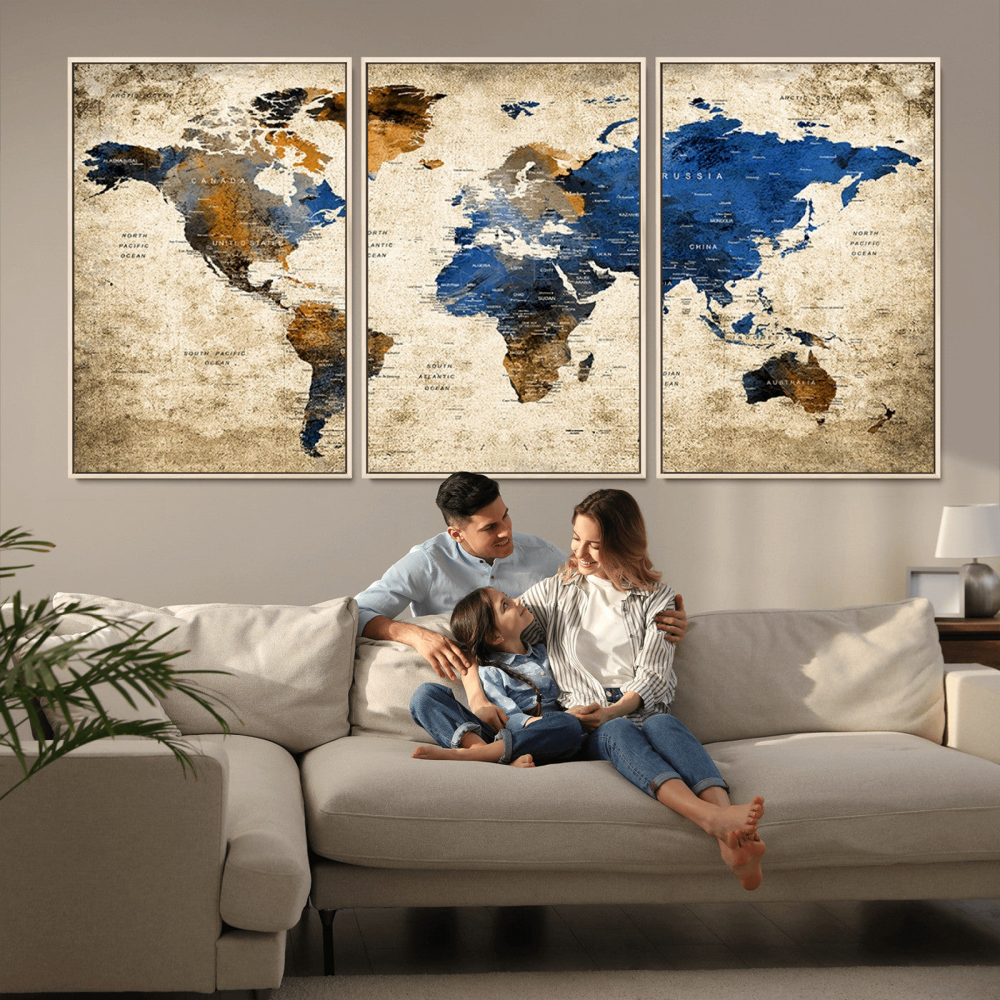 MGV-FC-60X30-3P - Push Pin World Map Canvas Print – Framed Wall Art for Couples to Track Their Travels – Anniversary