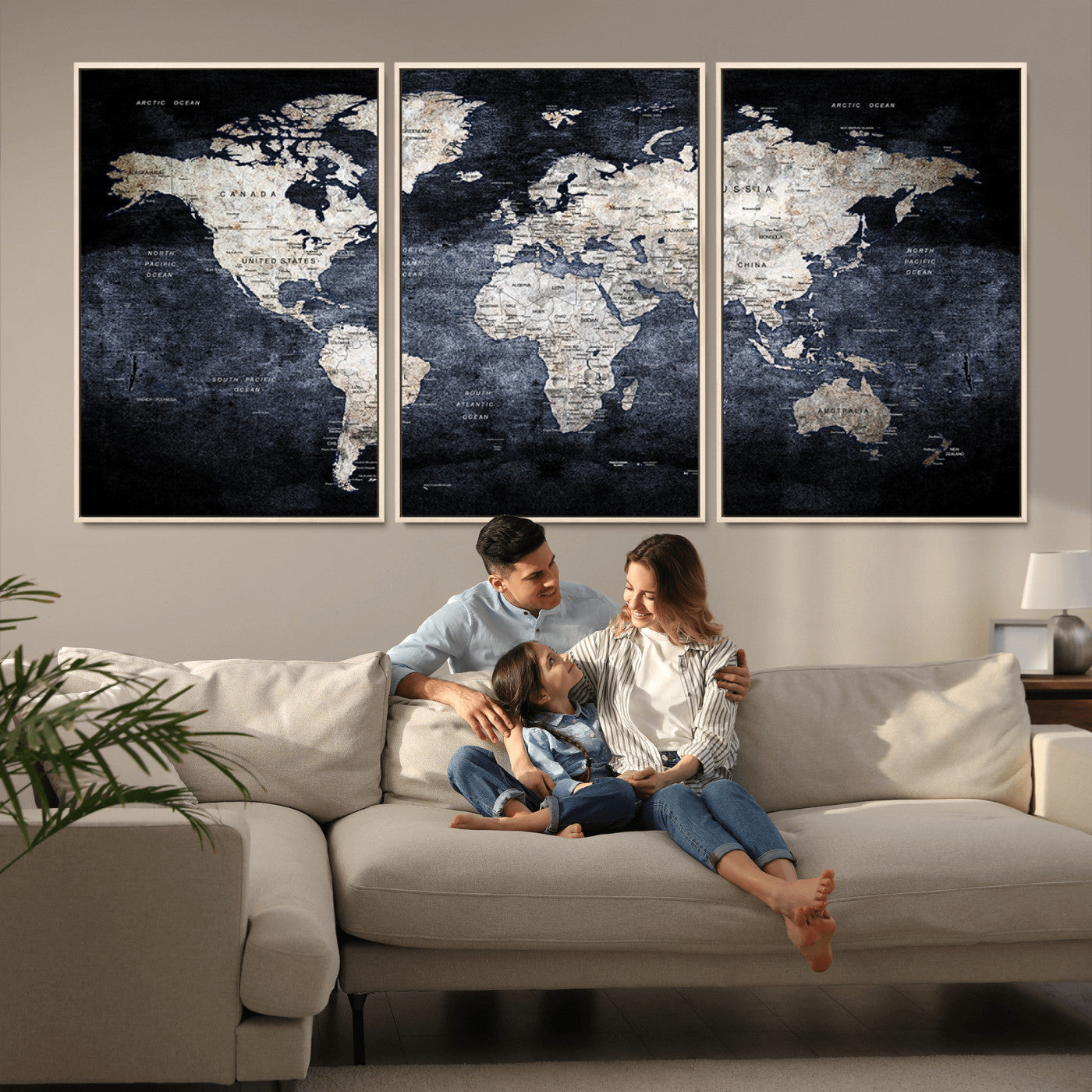 MGV-FC-60X30-3P - World Map Wall Art Canvas Print for Home and Office Decor