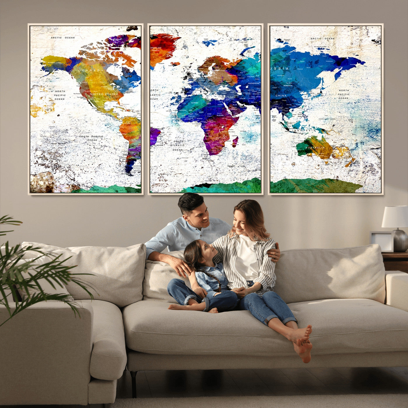MGV-FC-60X30-3P - Push Pin World Map Canvas Print – Framed Wall Art for Couples to Track Their Travels – Anniversary