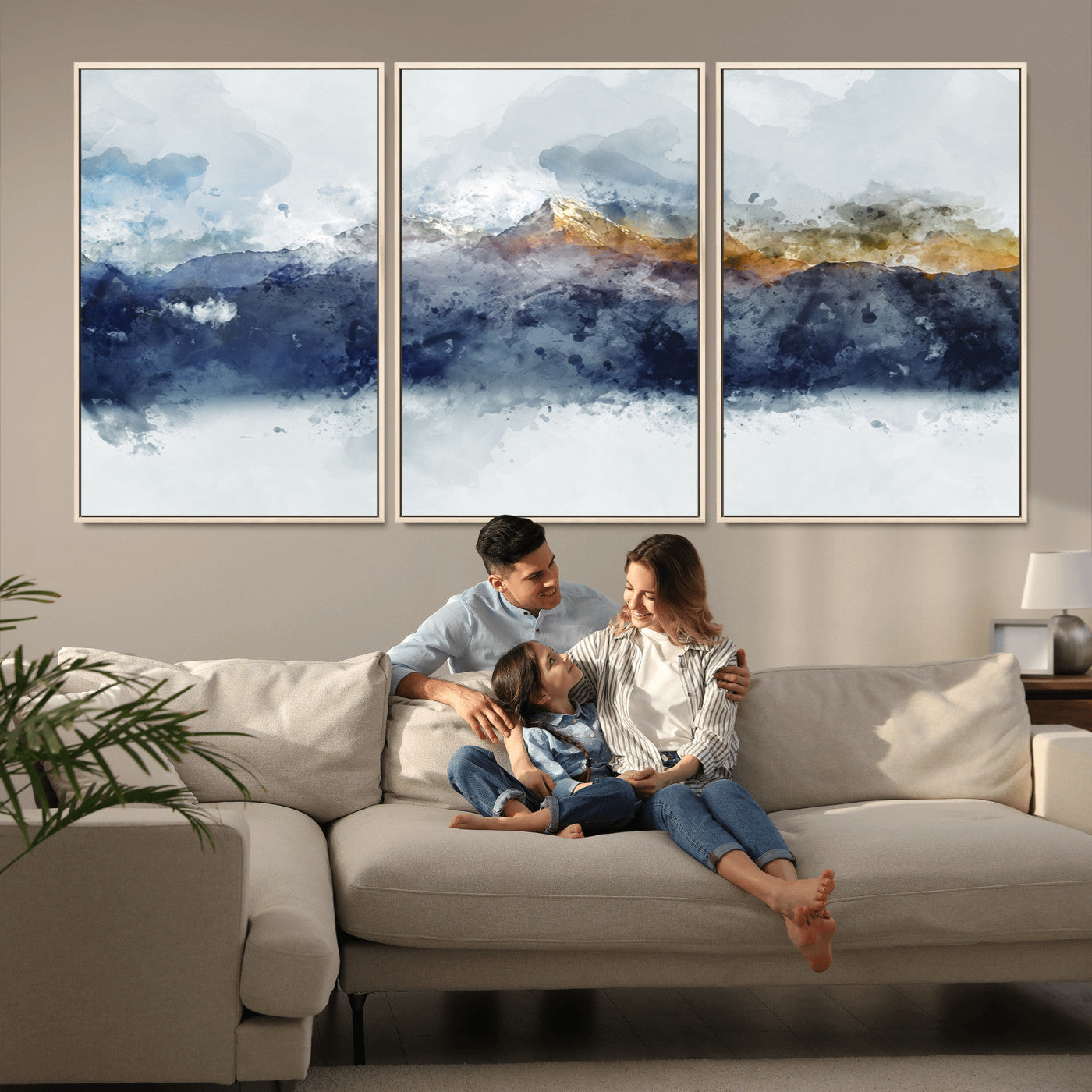 89149-MGV-CV-36X24-Abstract Mountain Range Art Canvas Print | 3 Panel Watercolor Landscape for Living Room, Office, or Bedroom | Large Ready-to-Hang Artwork
