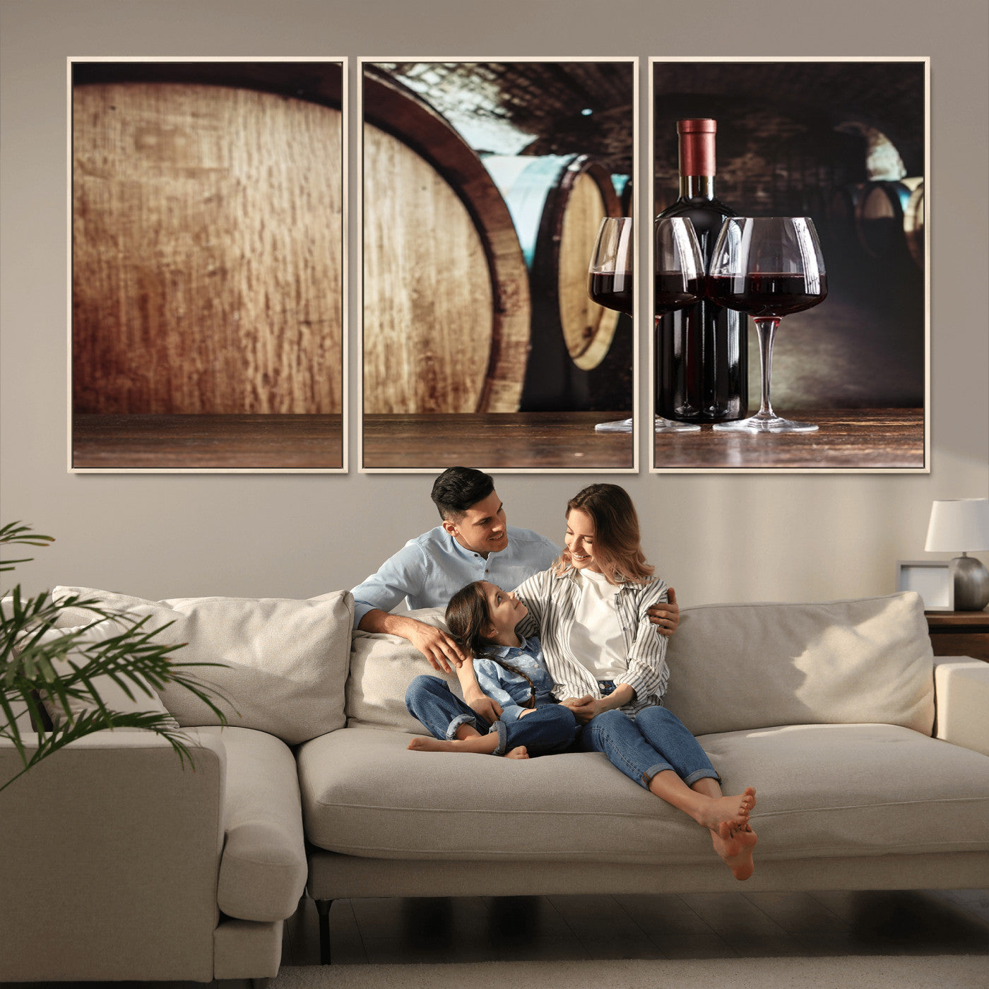 MGV-FC-60X30-3P - Wine and Barrel Wall Art Canvas Print