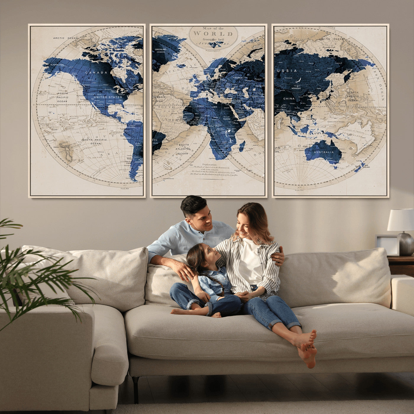 MGV-FC-60X30-3P - World Map Wall Art Canvas Print for Home and Office Decor