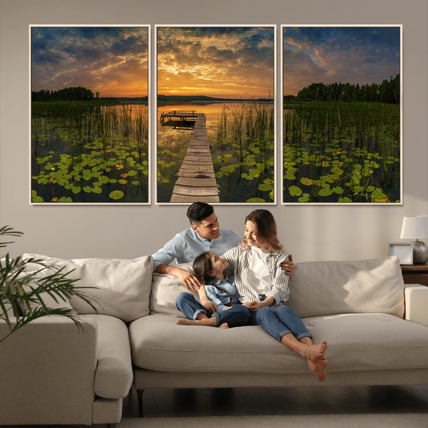 -Lake and Flower Wall Art Canvas Print