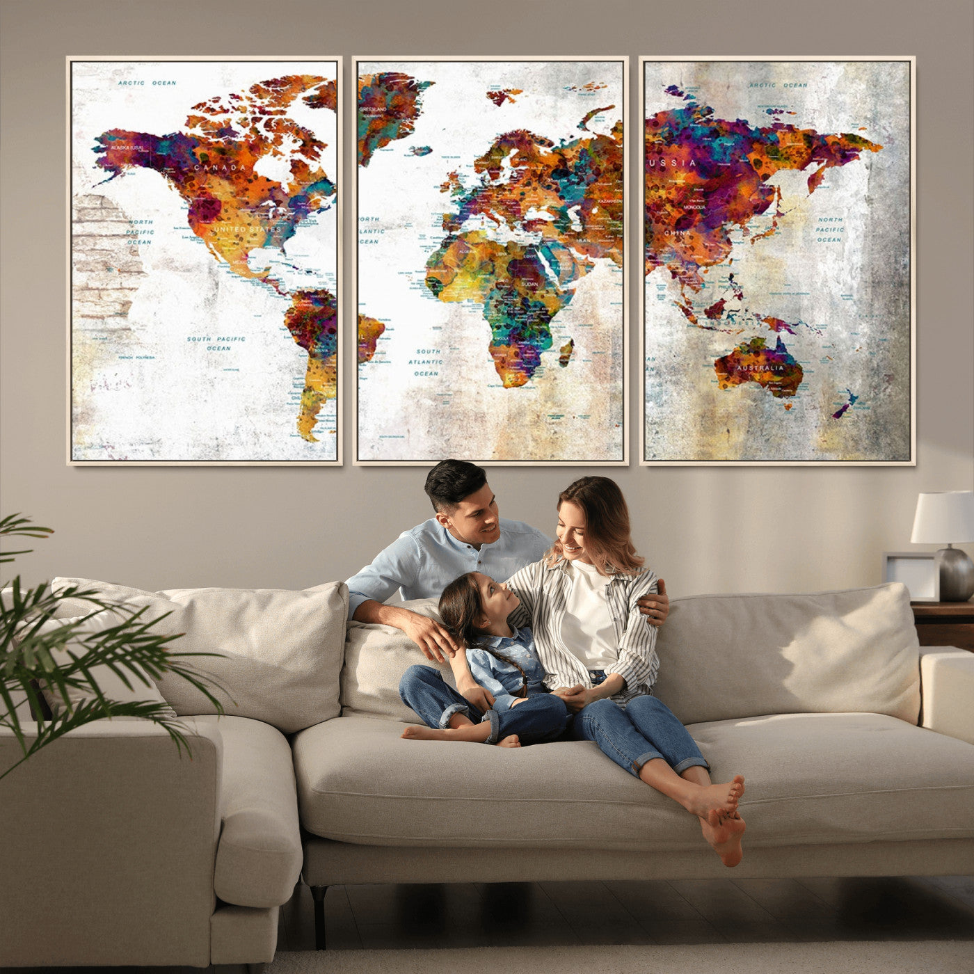 MGV-FC-60X30-3P - Push Pin World Map Canvas Print – Framed Wall Art for Couples to Track Their Travels – Anniversary