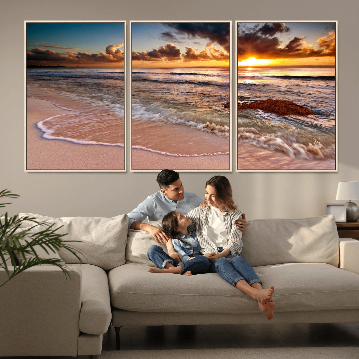 MGV-FC-60X30-3P - Sunset on Ocean Wall Art Canvas Print
