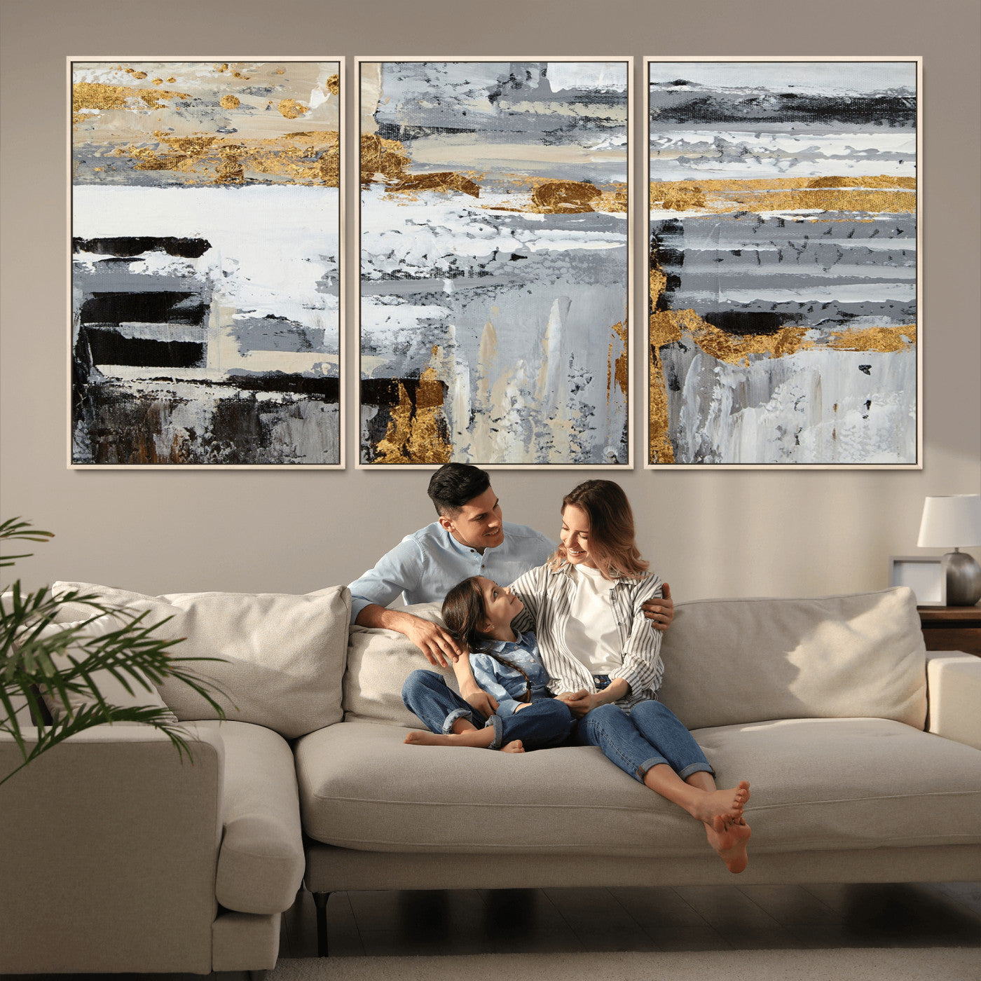 43177-MGV-CV-36X24-Abstract Painting Canvas Wall Art Print Paint Drip Art Brush Strokes Gray Artwork