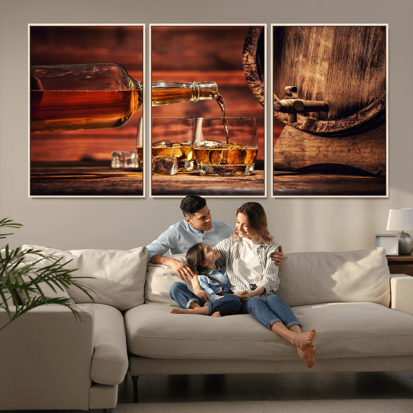 MGV-FC-60X30-3P - Whiskey and Cigar Canvas Wall Art | 3 Panel Bar Room Decor for Home Lounge, Office, or Man Cave |