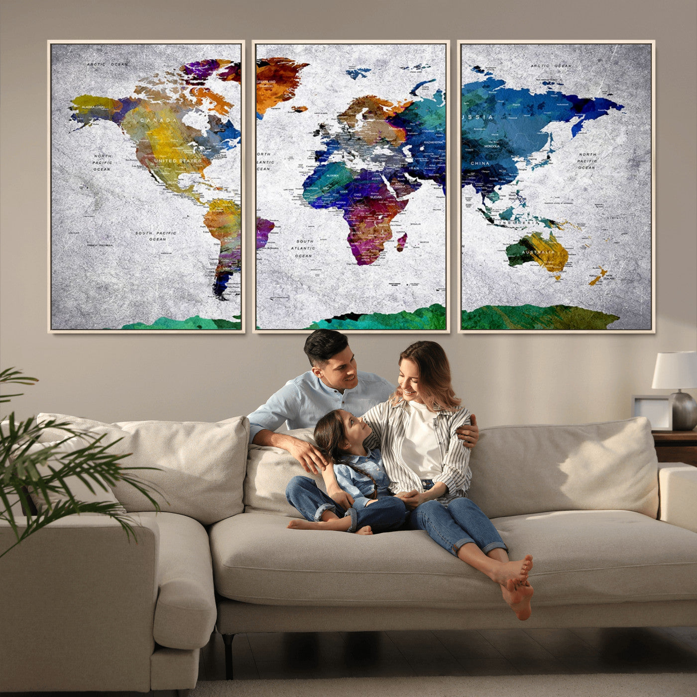 MGV-FC-60X30-3P - Push Pin World Map Canvas Print – Framed Wall Art for Couples to Track Their Travels – Anniversary