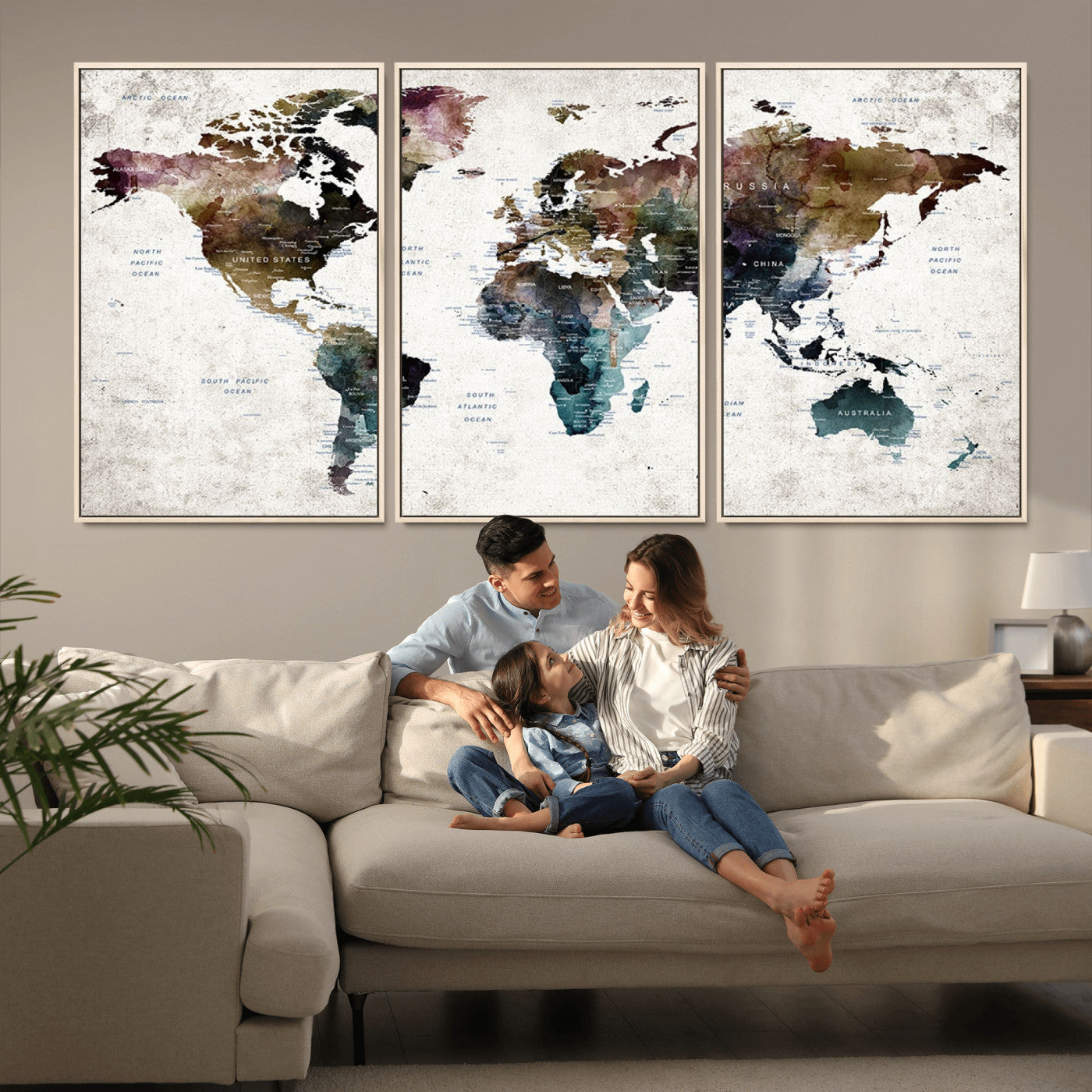 MGV-FC-60X30-3P - Push Pin World Map Canvas Print – Framed Wall Art for Couples to Track Their Travels – Anniversary