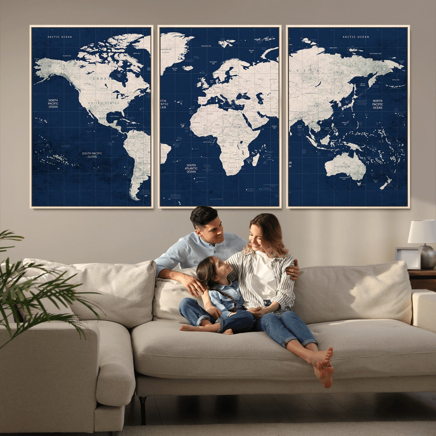 17866-MGV-CV-36X24-Push Pin World Map Canvas Print – Framed Wall Art for Couples to Track Their Travels – Anniversary
