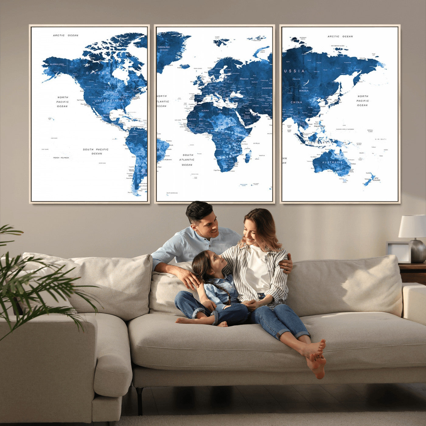 MGV-FC-60X30-3P - Push Pin World Map Canvas Print – Framed Wall Art for Couples to Track Their Travels – Anniversary