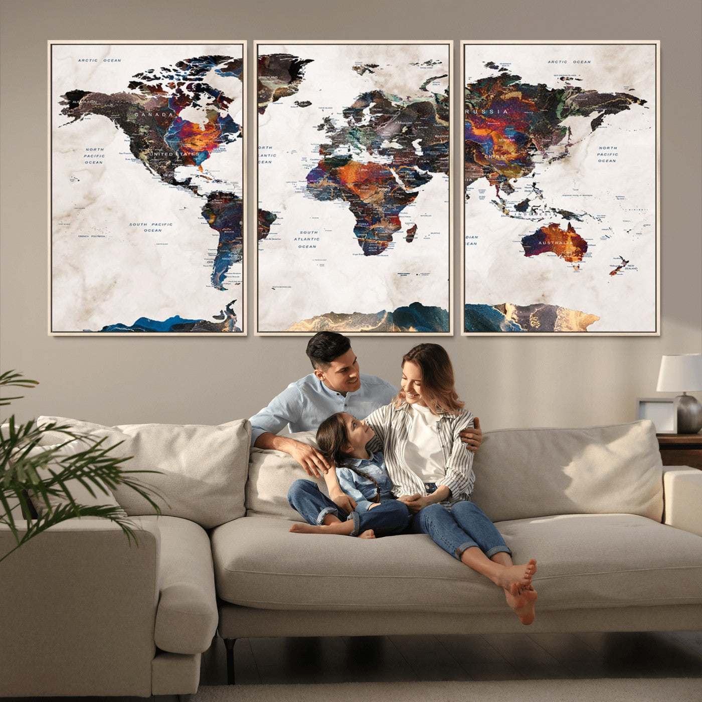 MGV-FC-60X30-3P - Push Pin World Map Canvas Print – Framed Wall Art for Couples to Track Their Travels – Anniversary