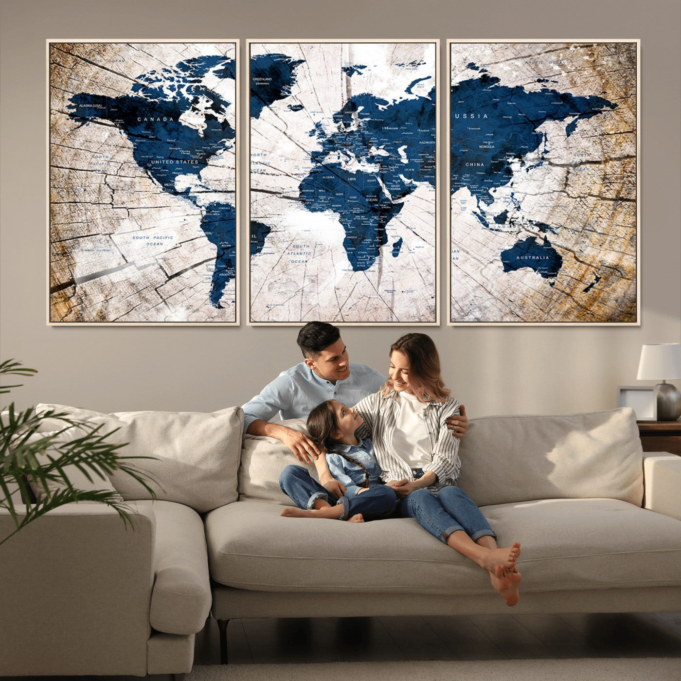 MGV-FC-60X30-3P - Push Pin World Map Canvas Print – Framed Wall Art for Couples to Track Their Travels – Anniversary