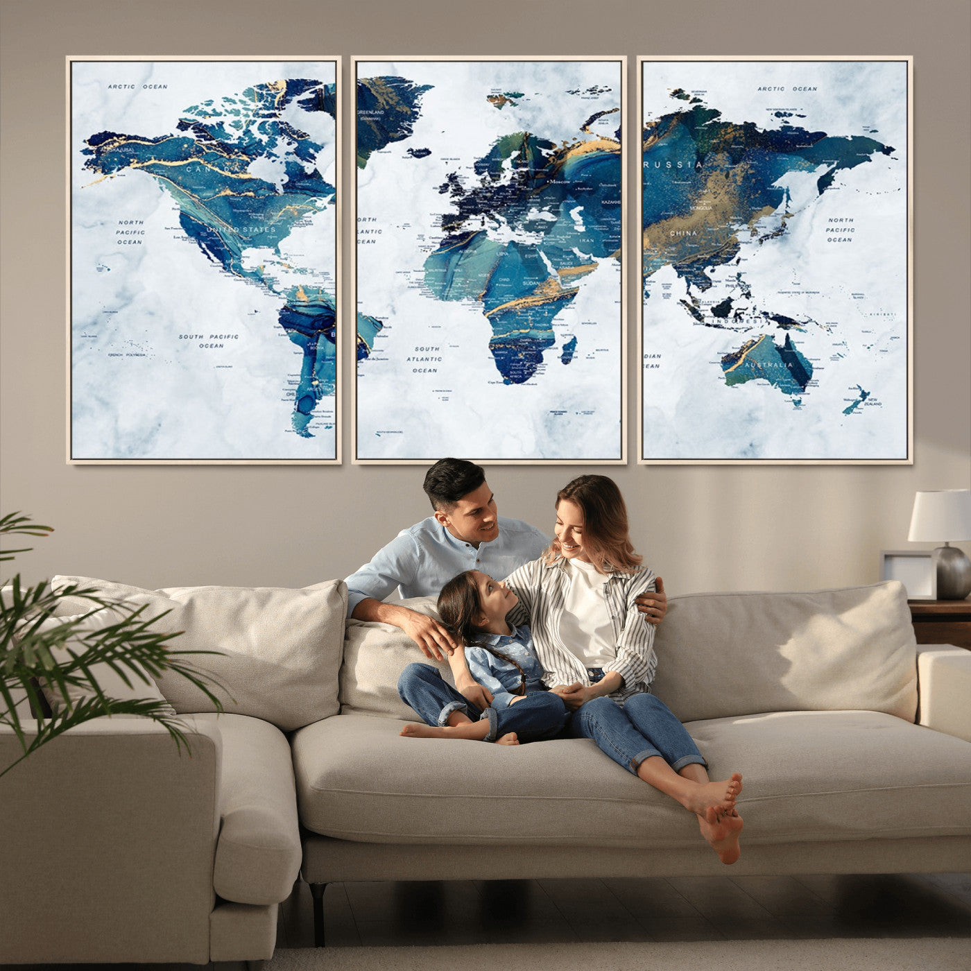 MGV-FC-60X30-3P - Push Pin World Map Canvas Print – Framed Wall Art for Couples to Track Their Travels – Anniversary
